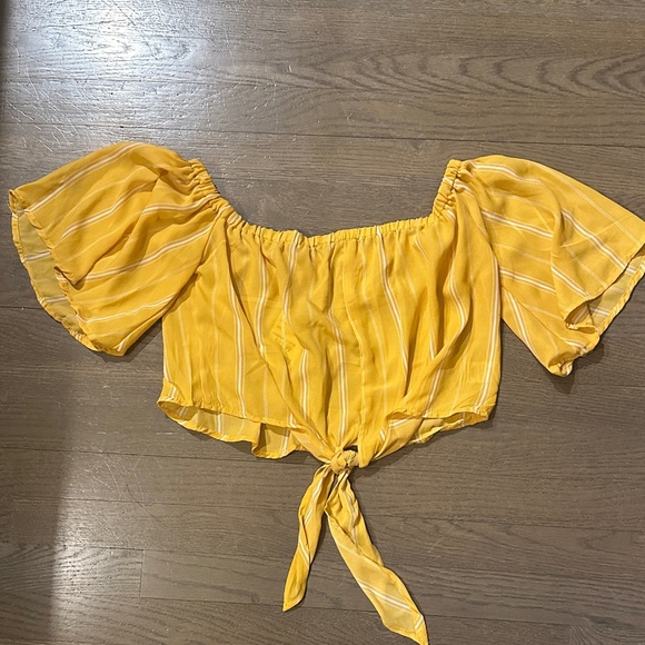Tops - NWT! Yellow Off-Shoulder Tie-Front Top
